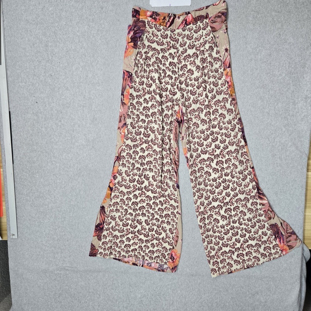 Free People Women Pants S Pink Floral In The Mix Boho Wide-Leg Cottagecore 29"